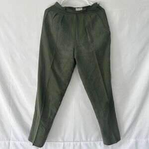 Preview Collection 100% Silk Trousers Olive Green Pleated High Waist Pants 6